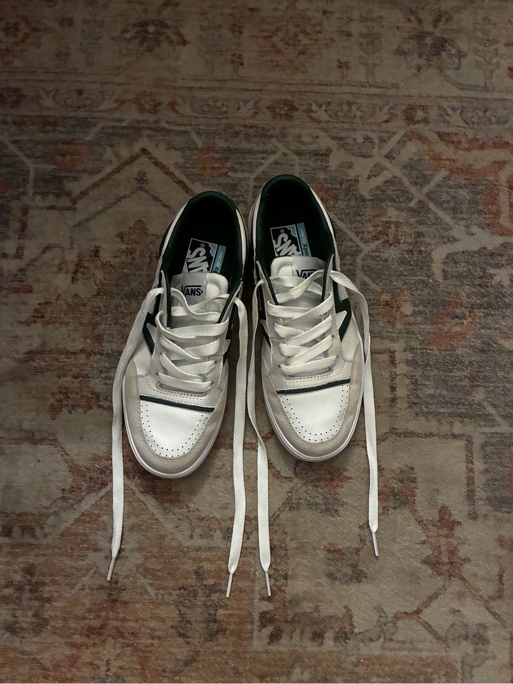 Vans Lowland Shoe in White and Dark Green - Picture 3 of 5
